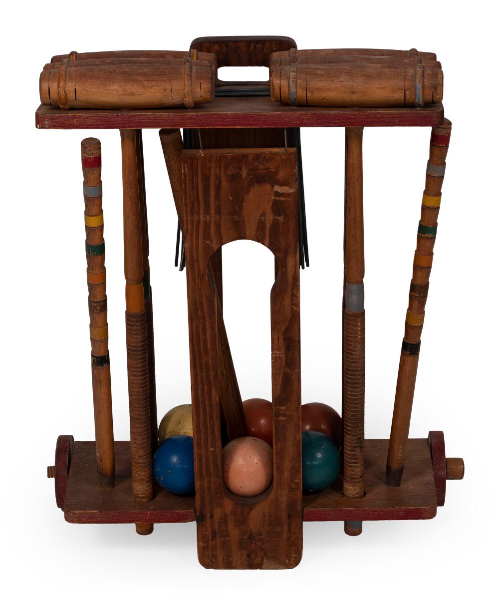 Appraisal: CROQUET SET TH CENTURY STAND HEIGHT WIDTH DEPTH CROQUET SET