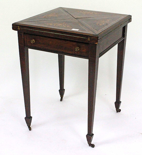 Appraisal: A TH CENTURY ROSEWOOD LINE INLAID ENVELOPE CARD TABLE with