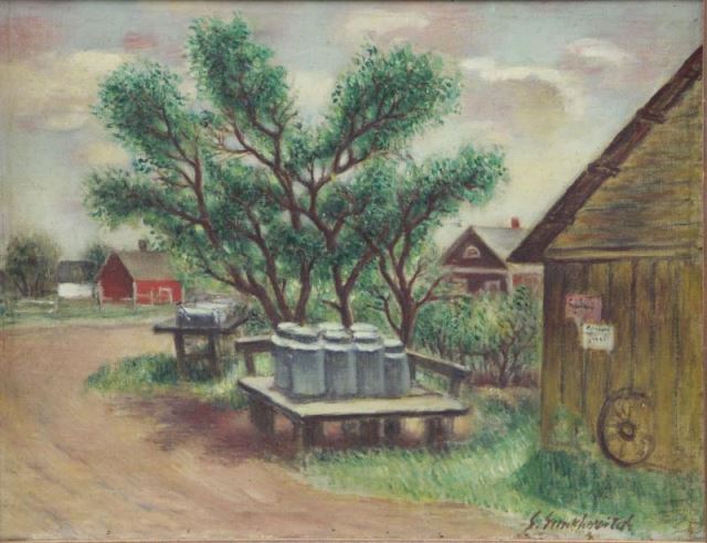 Appraisal: SIMKHOVITCH Simka Oil on Canvas Milk Cans Signed lower right