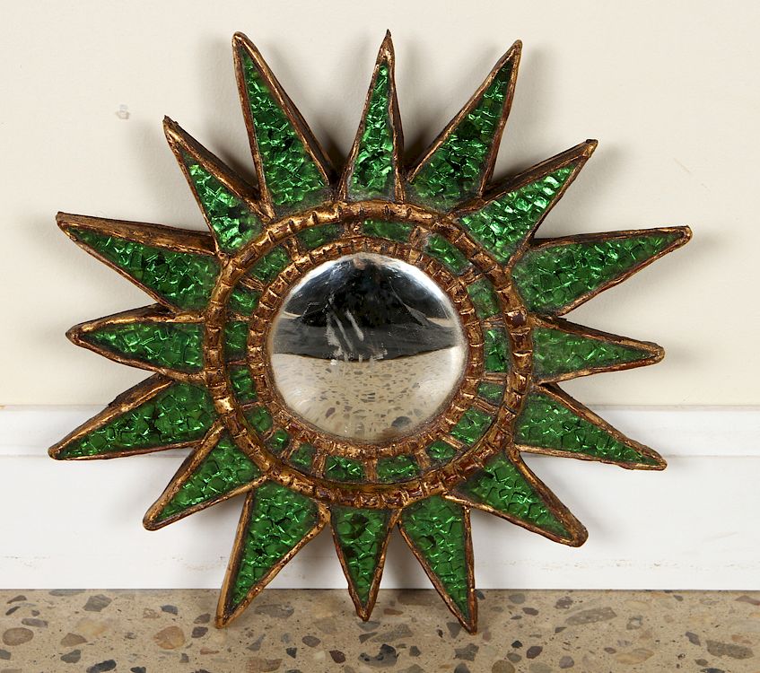 Appraisal: GILT WOOD SUNBURST MIRROR MANNER OF LINE VAUTRIN A petite