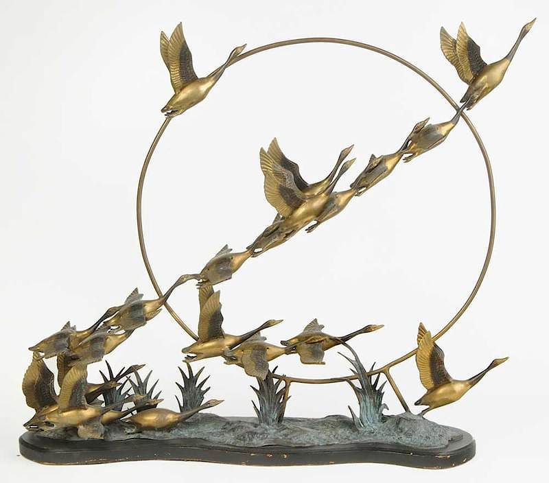 Appraisal: American School Bronze Canada Geese th century Untitled apparently unsigned