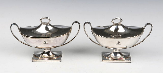 Appraisal: A PAIR OF GEORGIAN SILVER PLATED OVAL TWO HANDLED SAUCE