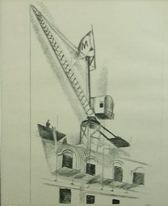 Appraisal: Construction with Crane Delaunay French - attributed to Robert Lithograph