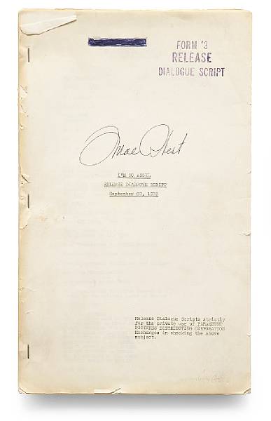 Appraisal: A Mae West signed 'release dialogue' script from I'm No