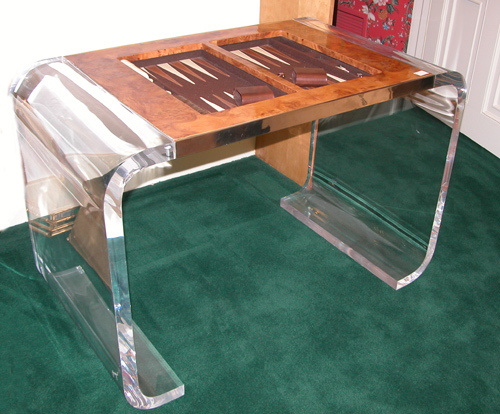 Appraisal: Contemporary Lucite and Burl Wood Backgammon Table th Century Unknown