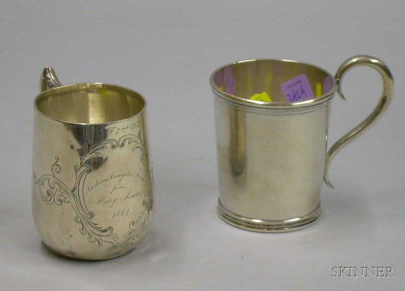 Appraisal: Two Mid- th Century Silver Mugs N Harding coin silver