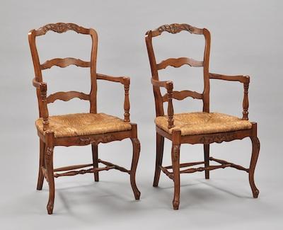 Appraisal: A Pair of French Provincial Style Rush Seat Armchairs Ladder