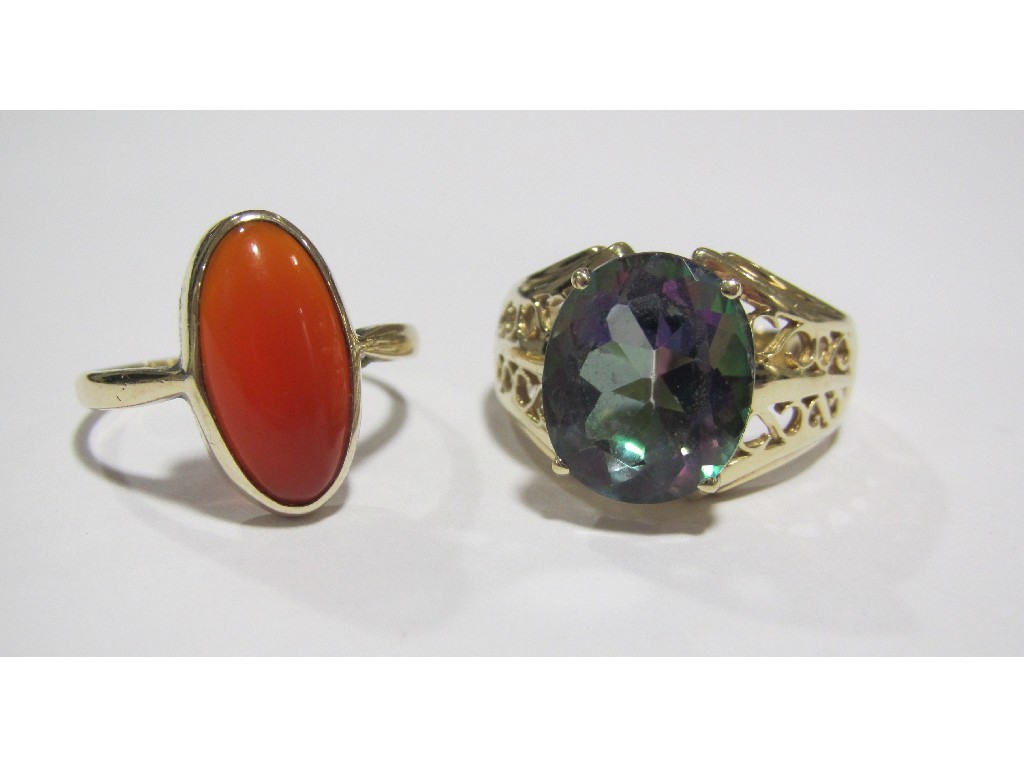 Appraisal: Lot comprising a ct gold mystic topaz single stone ring