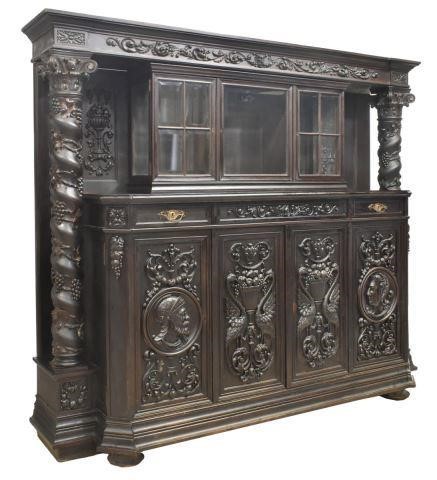 Appraisal: Spanish Renaissance Revival ebonized sideboard early th c molded cornice