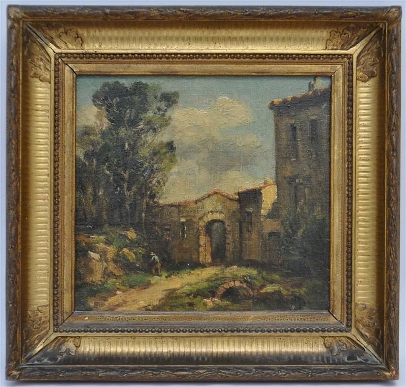 Appraisal: ECOLE FRANCAISE c OIL ON CANVAS ENTRY Antique French School