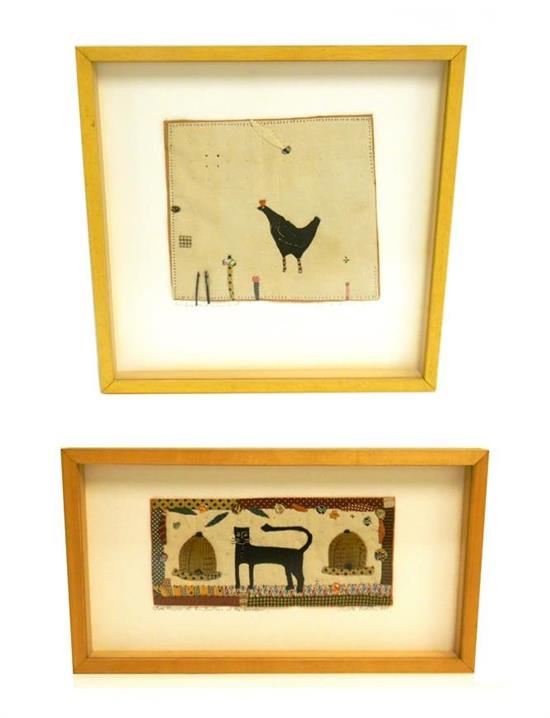 Appraisal: Janet Bolton English th C two framed textile pictures Bee