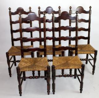 Appraisal: Set of rush seat ladder back chairs Set of rush