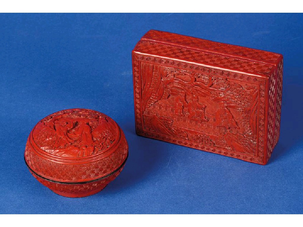 Appraisal: A CHINESE CINNABAR LACQUER BOX carved with immortals in the