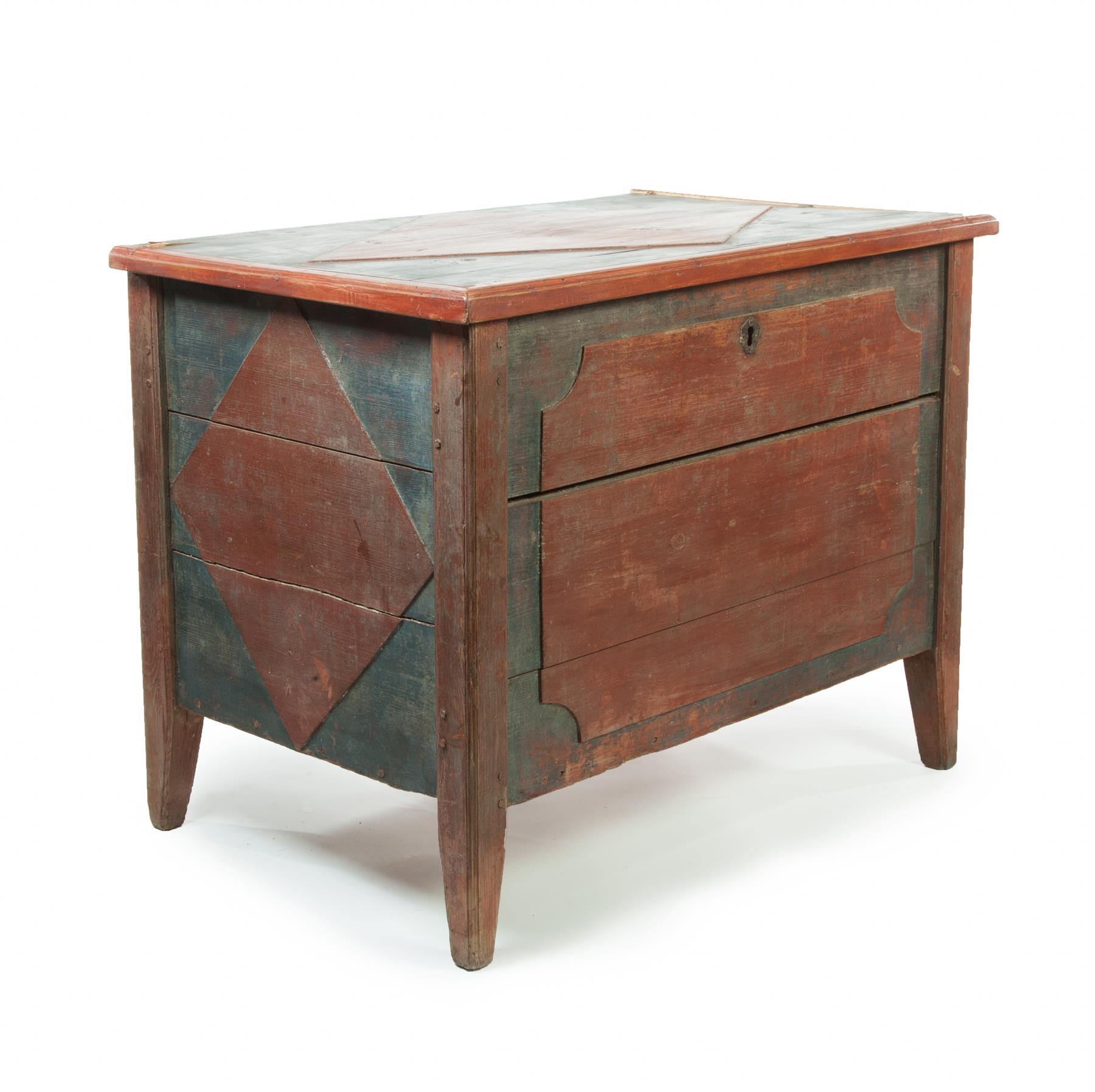 Appraisal: CONTINENTAL STORAGE CHEST Nineteenth century Remnants of blue and red