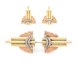 Appraisal: A Retro Bicolor Gold Platinum and Diamond Convertible Dress Clips