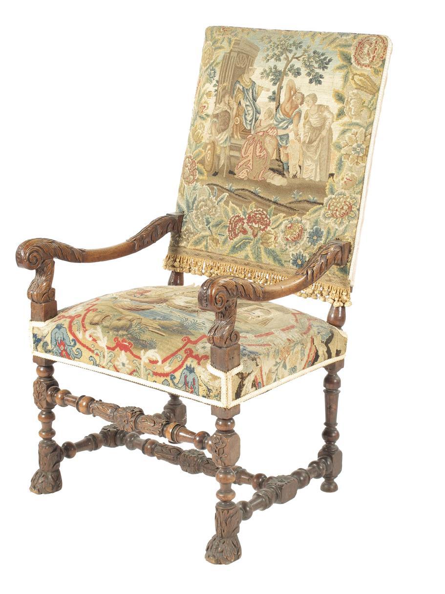 Appraisal: A carved and turned walnut open armchair in late th