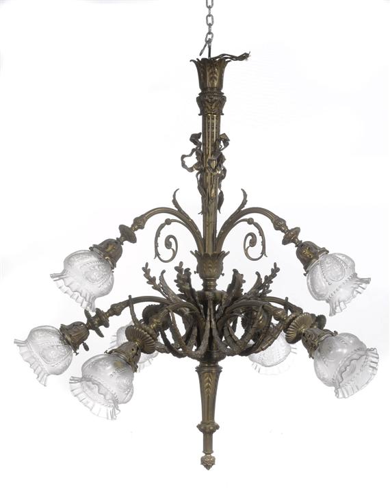 Appraisal: A CHANDELIER Louis XVI style th c Bronze and brass