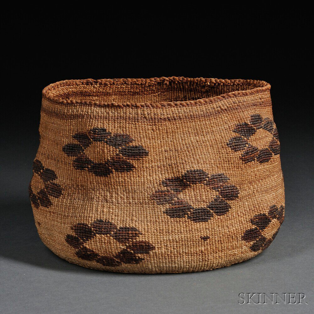 Appraisal: Modoc Twined Basket with Stylized Flower Design c late th