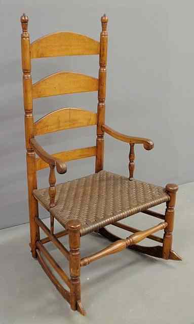 Appraisal: Early maple four-slat armchair rocker probably New Jersey with a