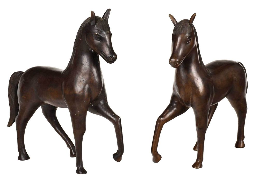 Appraisal: Two Decorative Bronze Horses - x x - in Provenance