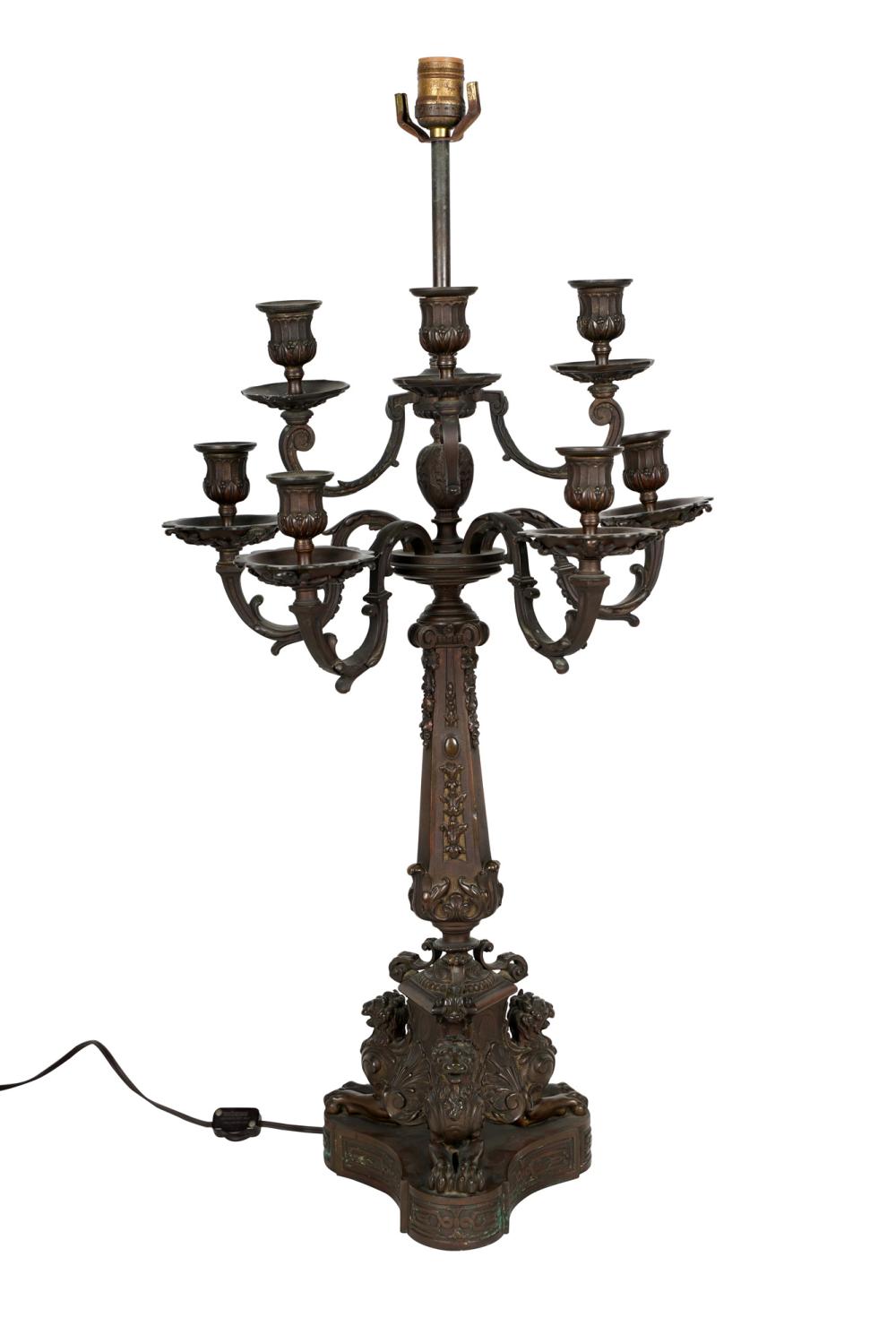 Appraisal: NEOCLASSIC STYLE BRONZE TABLE LAMP inches high total Condition