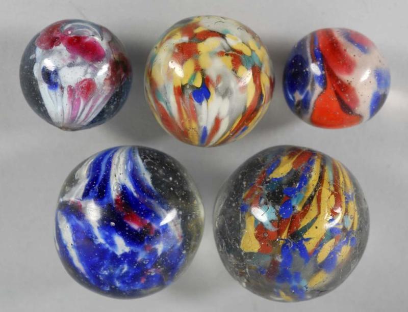 Appraisal: Lot of End-of-Day Marbles Description All five are polished Some