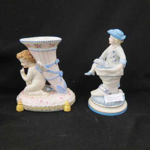 Appraisal: Antique Porcelain Figural Vases cherub and boy with large boot