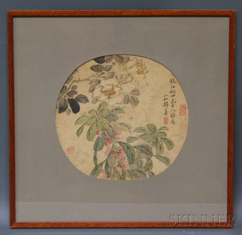 Appraisal: Painted Fan China th century ink and colors on paper