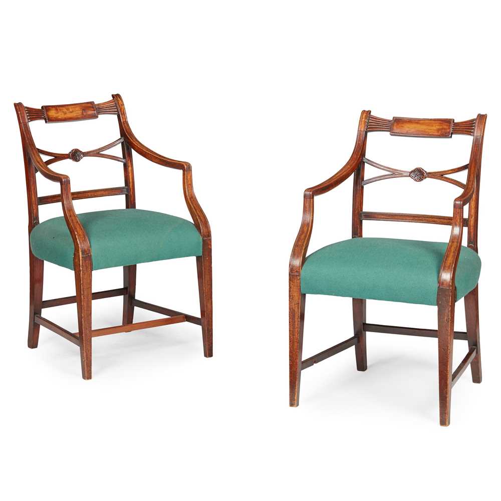 Appraisal: PAIR OF REGENCY MAHOGANY ARMCHAIRS EARLY TH CENTURY the reeded