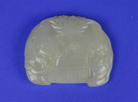 Appraisal: CHINESE PALE GREEN JADE CARVED ELEPHANT FORM BUCKLE width inches