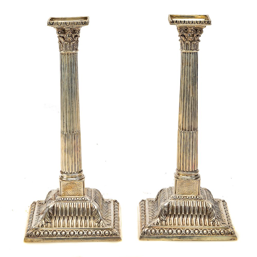 Appraisal: Pair of Victorian sterling silver candlesticks mark of Andrew Crespel