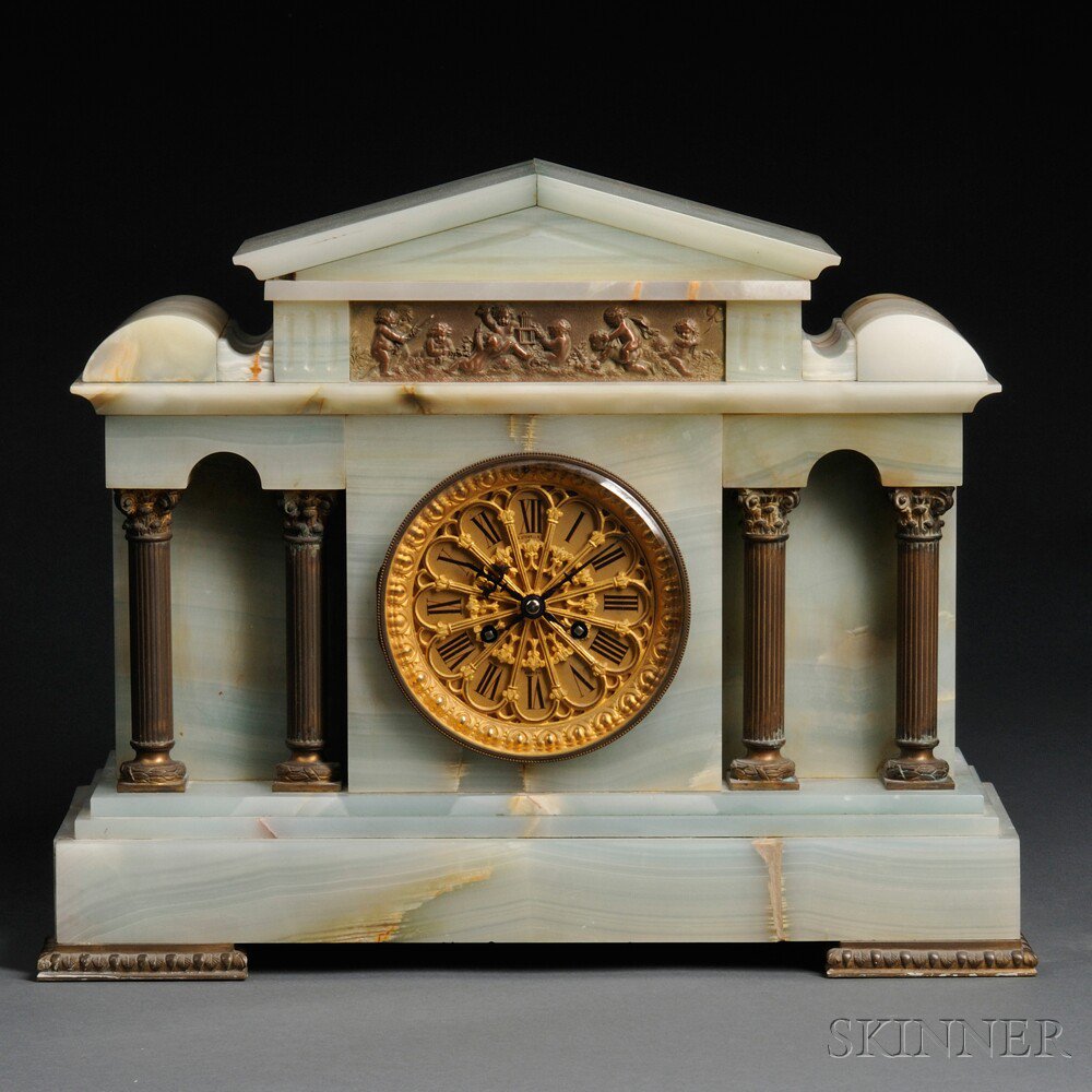 Appraisal: Japy Freres Green Onyx Mantel Clock France early th century