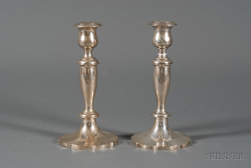 Appraisal: Pair of Austro-Hungarian Silver Candlesticks thistle sconce over baluster stem