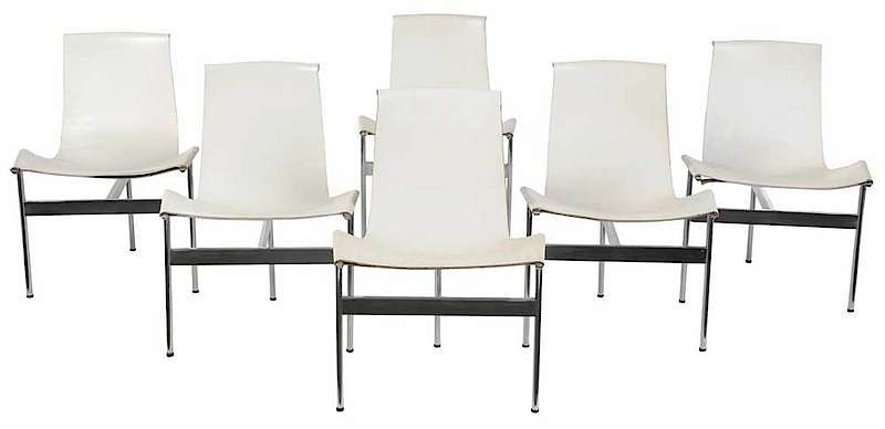 Appraisal: Set Six Laverne White Leather T Chairs New York mid