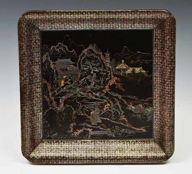 Appraisal: A CHINESE LAC BAGUETTE TRAY of square form decorated two