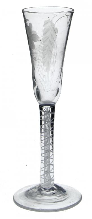 Appraisal: AN ALE GLASS the rounded funnel bowl engraved with hops