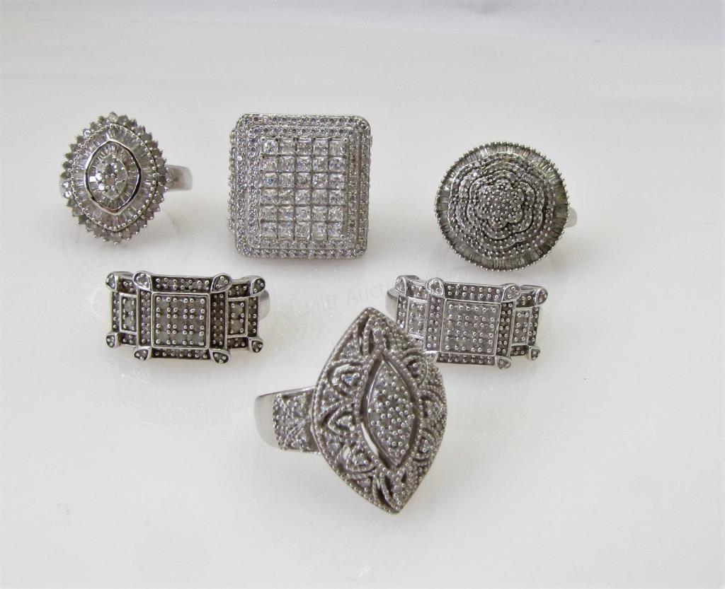 Appraisal: Six sterling silver rings all etched with SJ all with