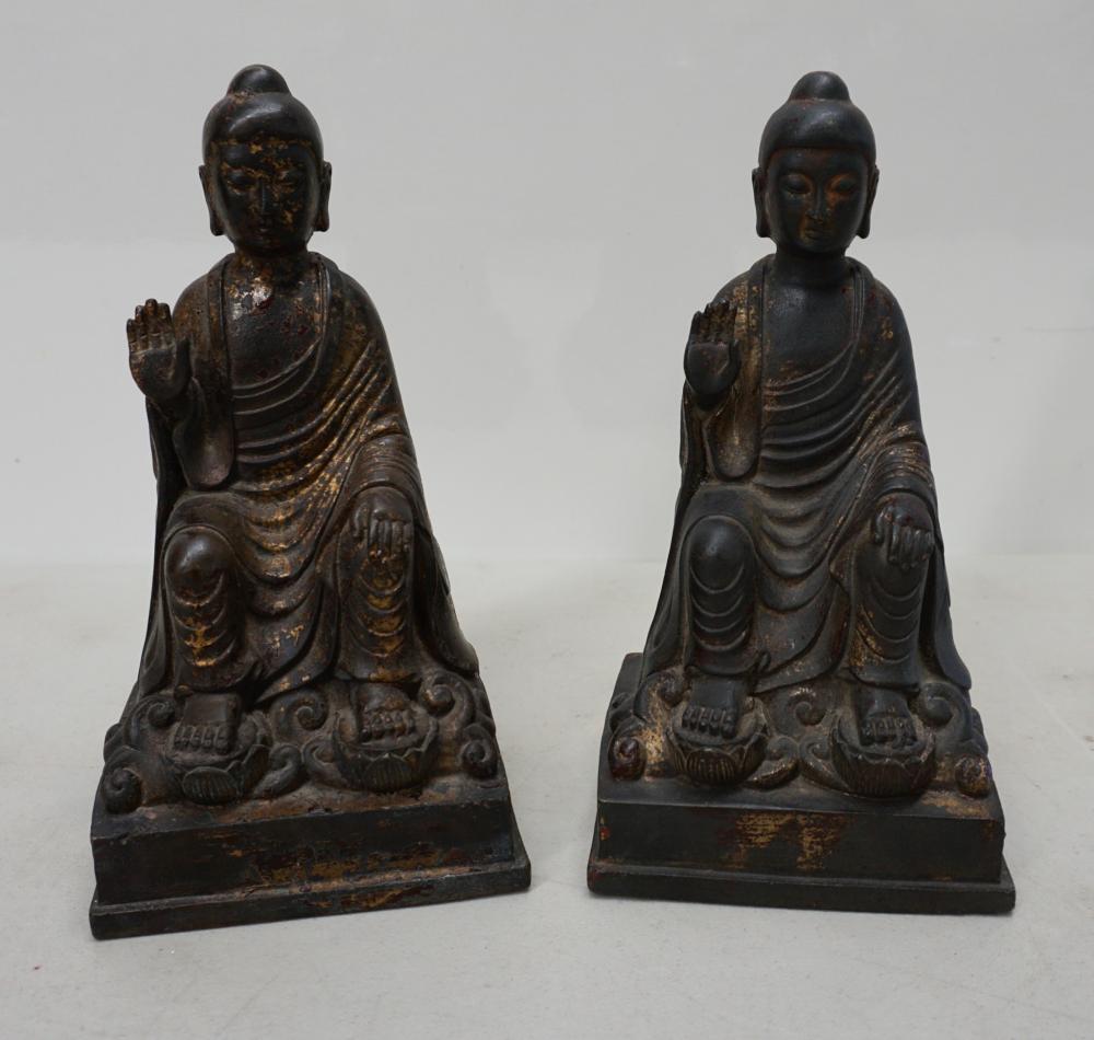 Appraisal: Two Chinese Partial Gilt Patinated Bronze Seated Luohans H in