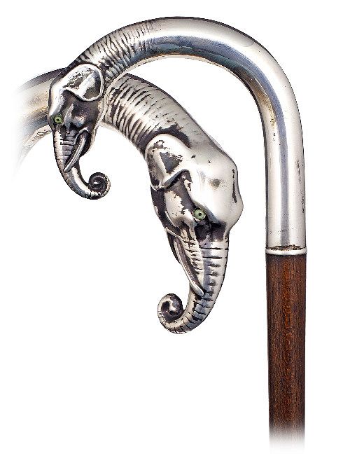 Appraisal: Silver Elephant Cane Ca -Well-proportioned silver handle ending with an