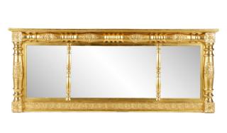 Appraisal: Giltwood Triptych Mirror with Neoclassical Motif American early th century