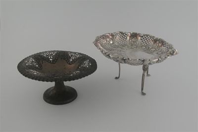 Appraisal: A late Victorian scallop edged dish on later plated legs