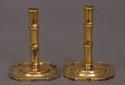 Appraisal: PAIR OF TIFFANY CO SILVER-GILT BAMBOO CHAMBER CANDLESTICKS x in