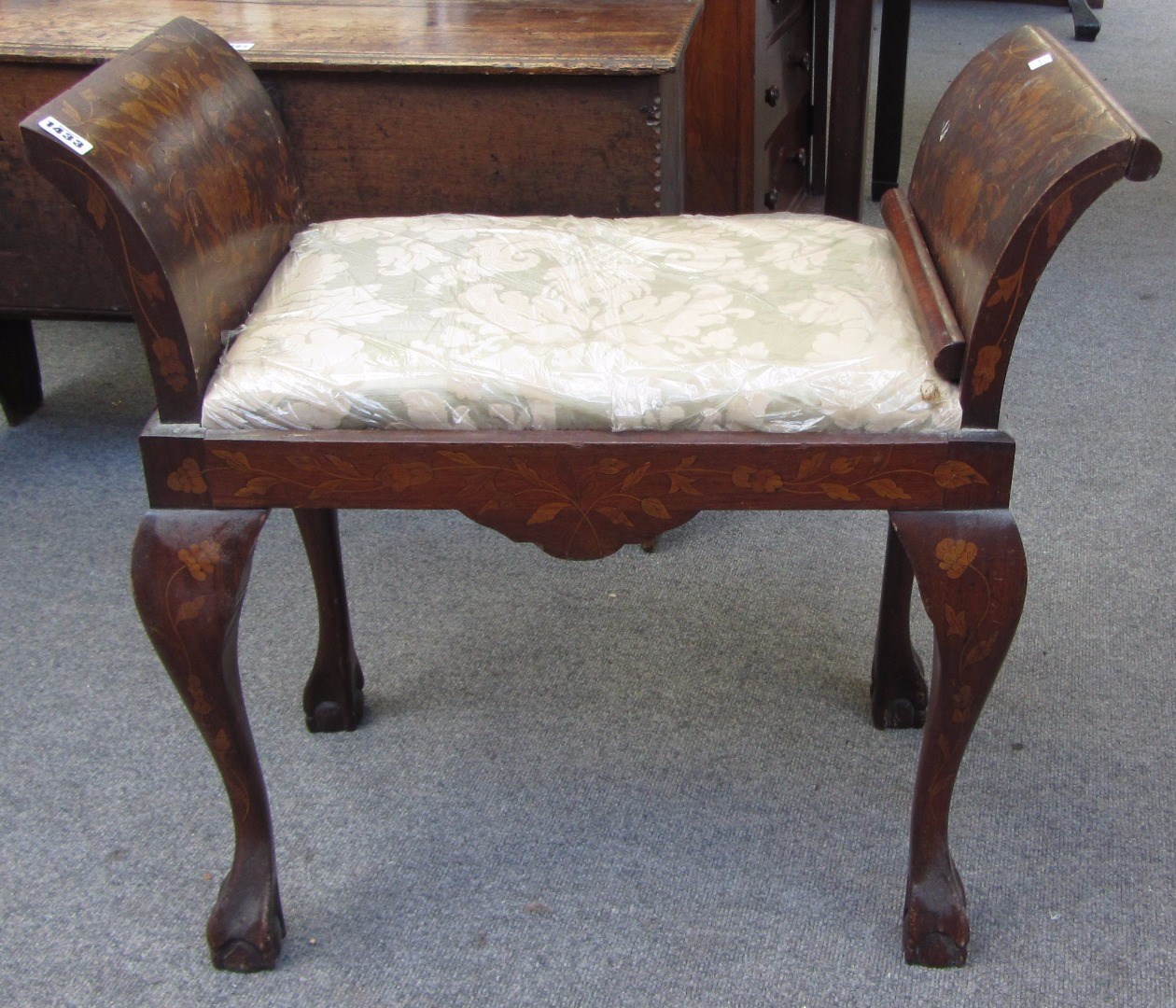 Appraisal: A Dutch parquetry inlaid window seat with pair of outswept