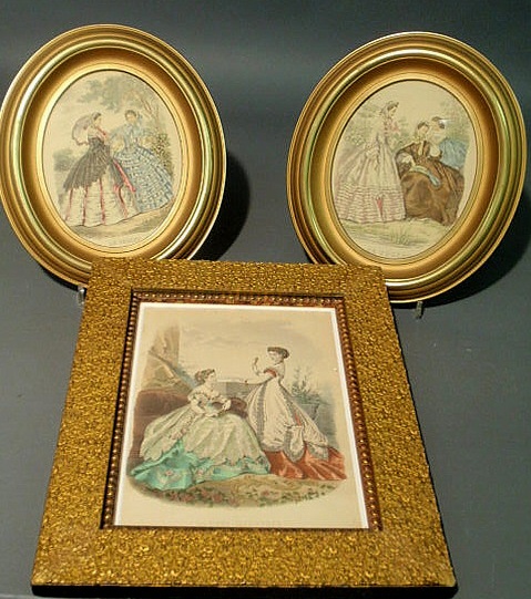 Appraisal: Pair of French fashion prints in oval gilt frames x