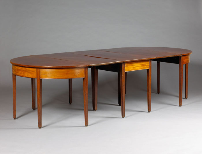 Appraisal: AMERICAN HEPPLEWHITE MAHOGANY THREE-PART DINING TABLE With two demilune ends