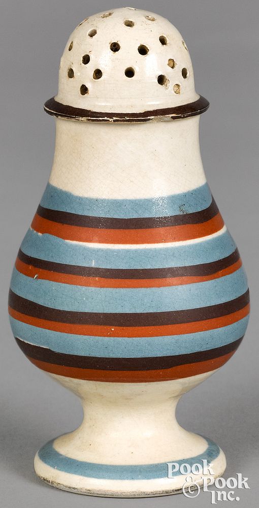 Appraisal: Mocha pepperpot with blue and brown bands Mocha pepper pot