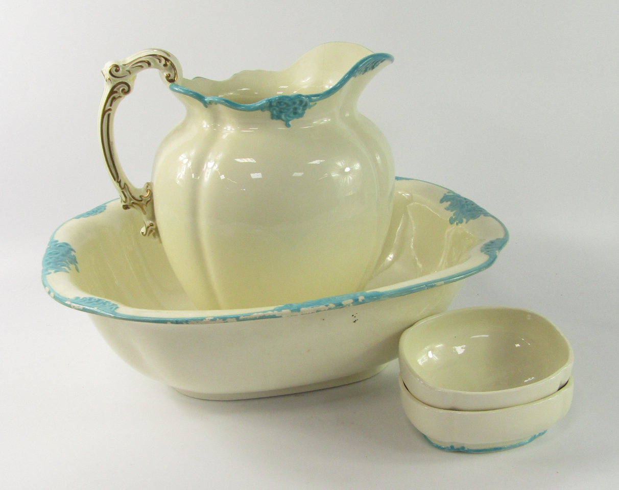 Appraisal: An Oriental Ivory pottery wash jug and bowl and two