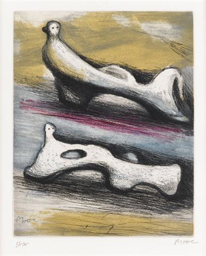 Appraisal: HENRY MOORE british - TWO RECLINING FIGURES from sketchbook pencil