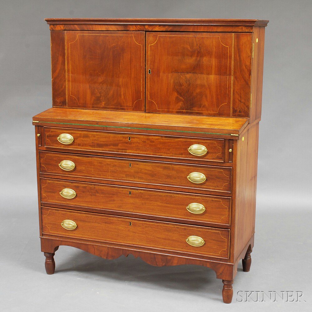 Appraisal: Federal Inlaid Mahogany Lady's Desk Bookcase probably Massachusetts early th