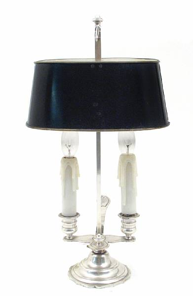 Appraisal: A Louis XVI style silvered metal bouillotte lamp height in